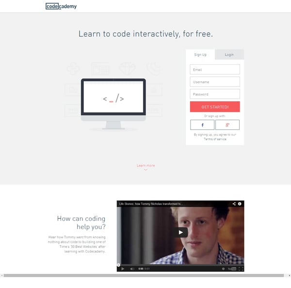 esempi landing page fantastiche da copiare CodeAcademy