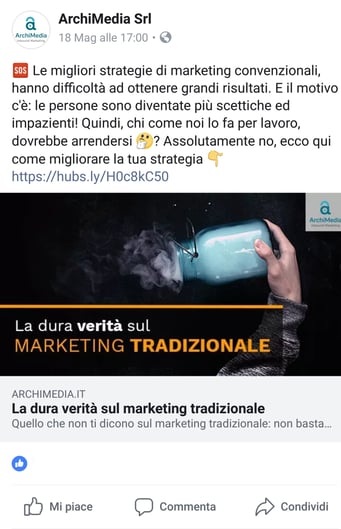 cosa significa inbound marketing - esempio post facebook