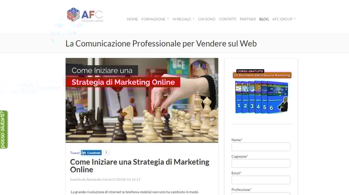 Esempio di blog aziendale più visite e contatti