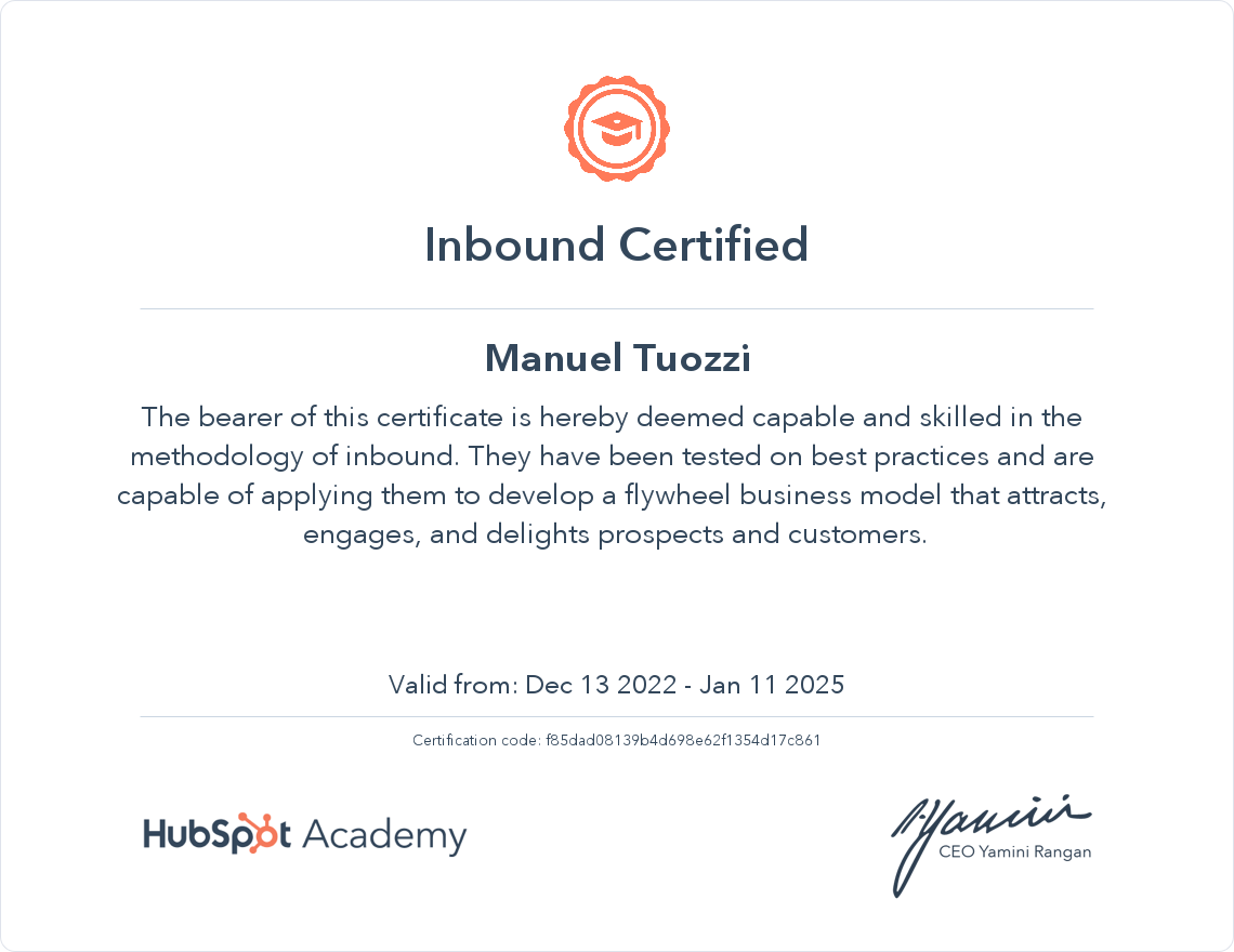 certificazione hubspot manuel